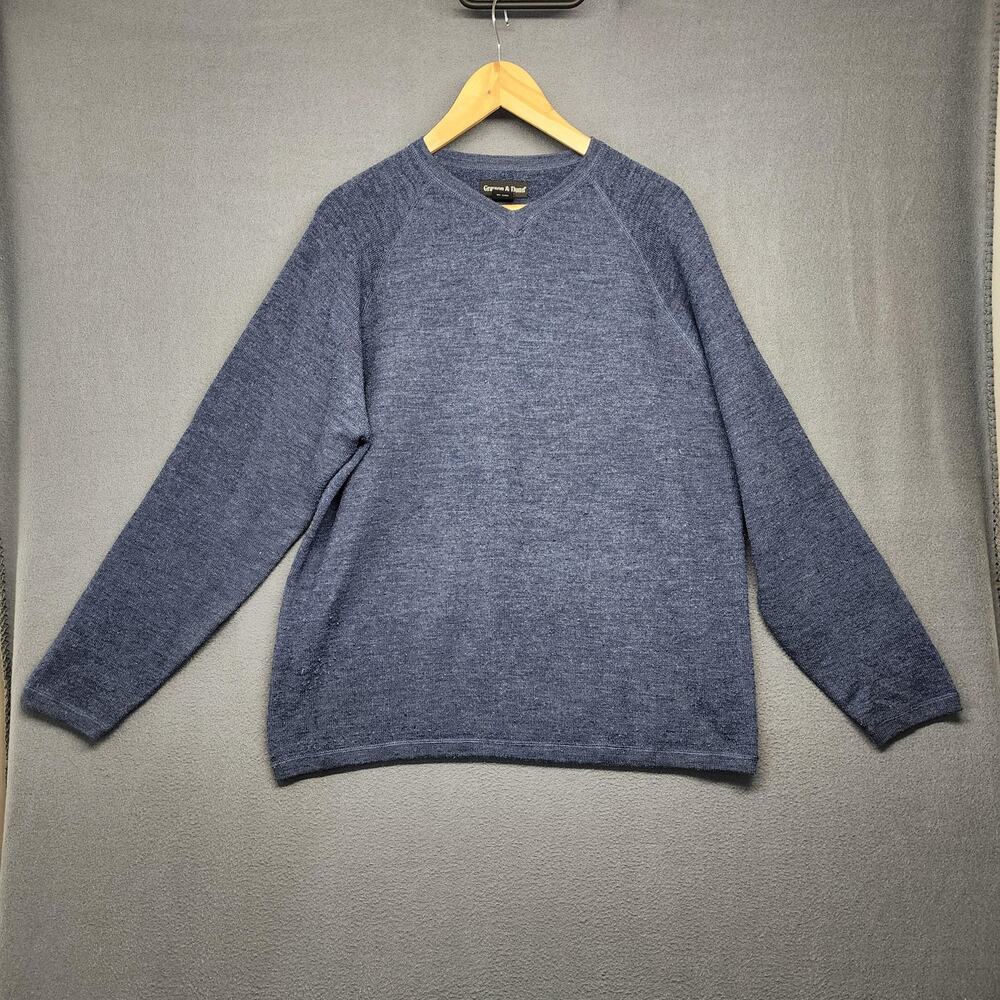 Grayson & Dunn Sweater Mens Medium Blue Merino Wool Crewneck Raglan Knit Soft